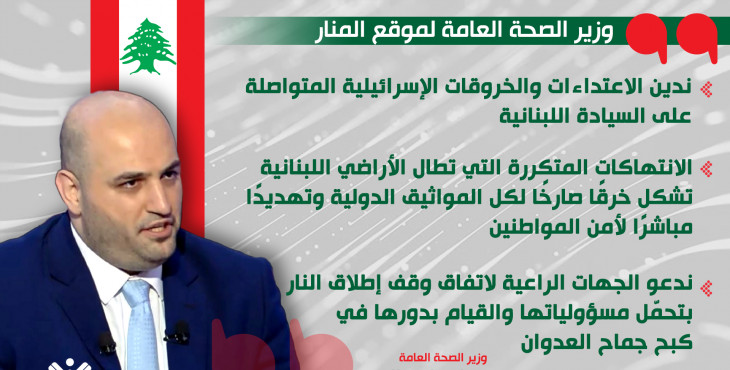 وزير الصحة اللبناني لموقع المنار ندين الخروقات والاعتداءات الإسرائيلية المتواصلة